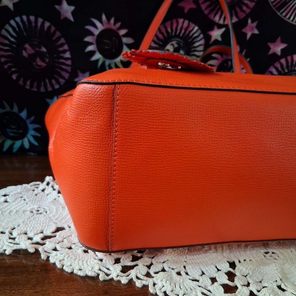 Henri Bendel Shoulder Bag Leather Sunburst Orange Red Satchel Handbag  Strap - Picture 14 of 17